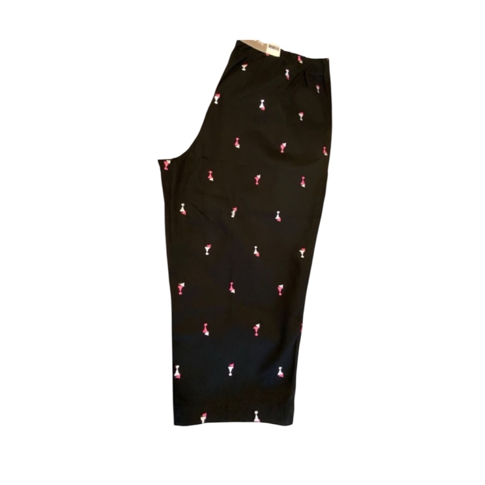 Retro Black Pink Capri Cropped Embroidered Margarita Martini Pants 12 Golf Y2K